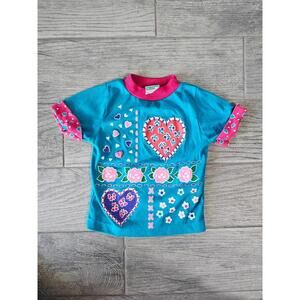 Vintage Girls Blouse Shirt Top Short Sleeve Floral Size 3T Hearts USA Made